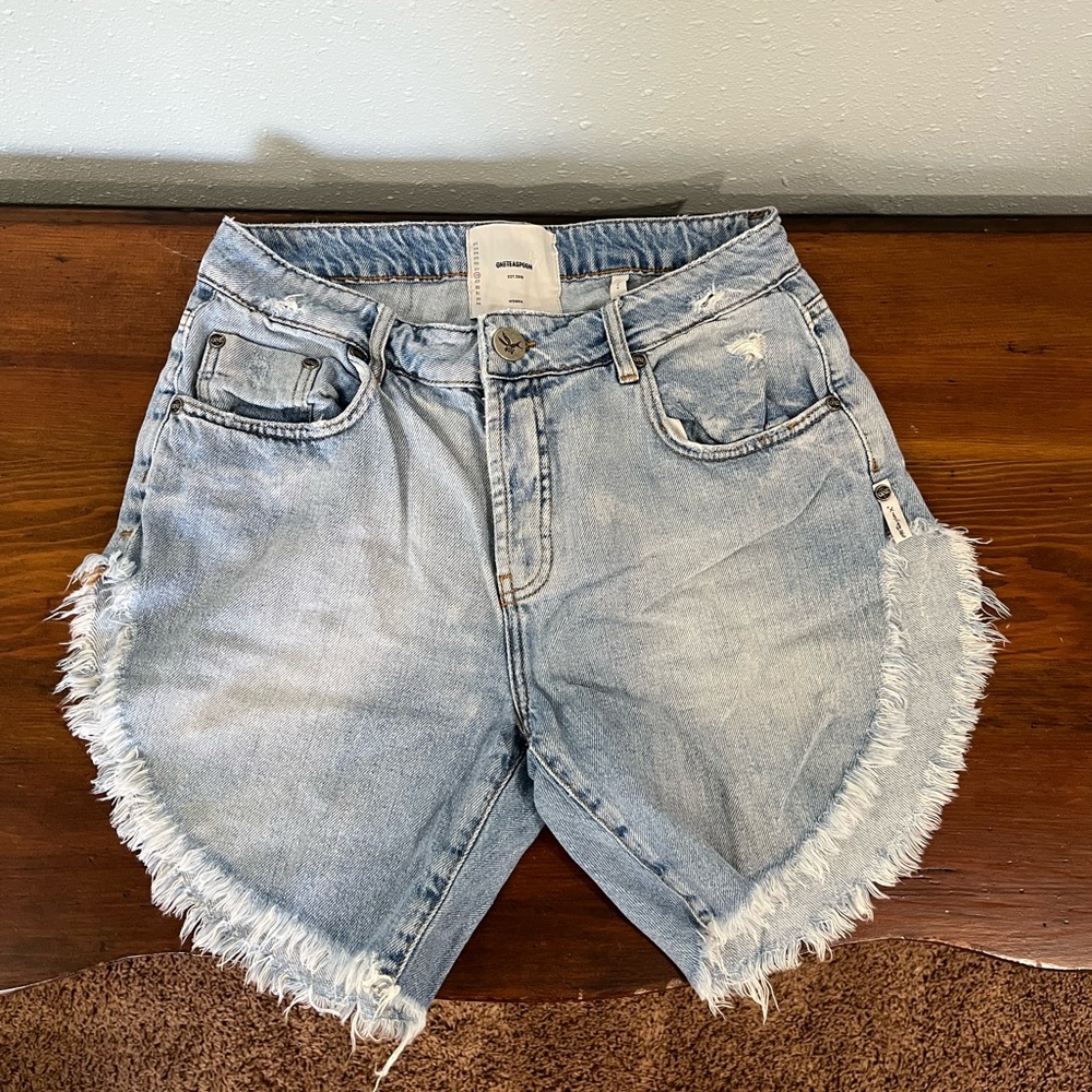 One Teaspoon Blue Jean Shorts High-Waisted Frayed